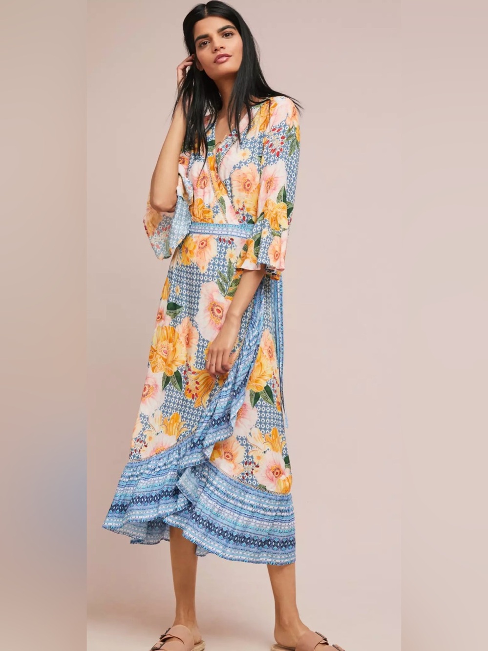 Floral Blue Wrap Maxi Dress